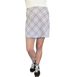 Wilfred Plaid High Waisted Midi Skirt Size 6 Lavender Brown White A-Line